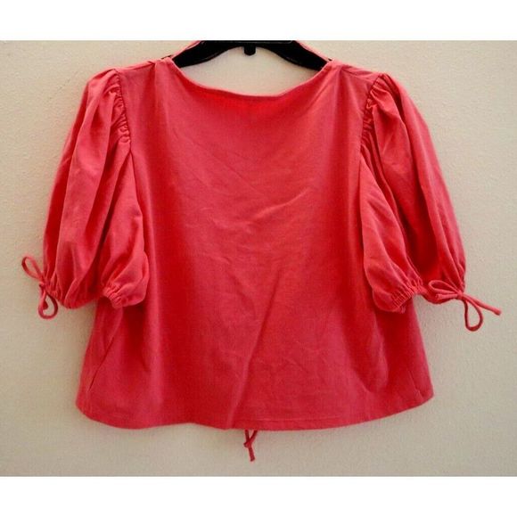 Free People OB1369457 Women's Sz L Velvet Rose Pink Kitty Tie Front Cropped Tee - Picture 5 of 8
